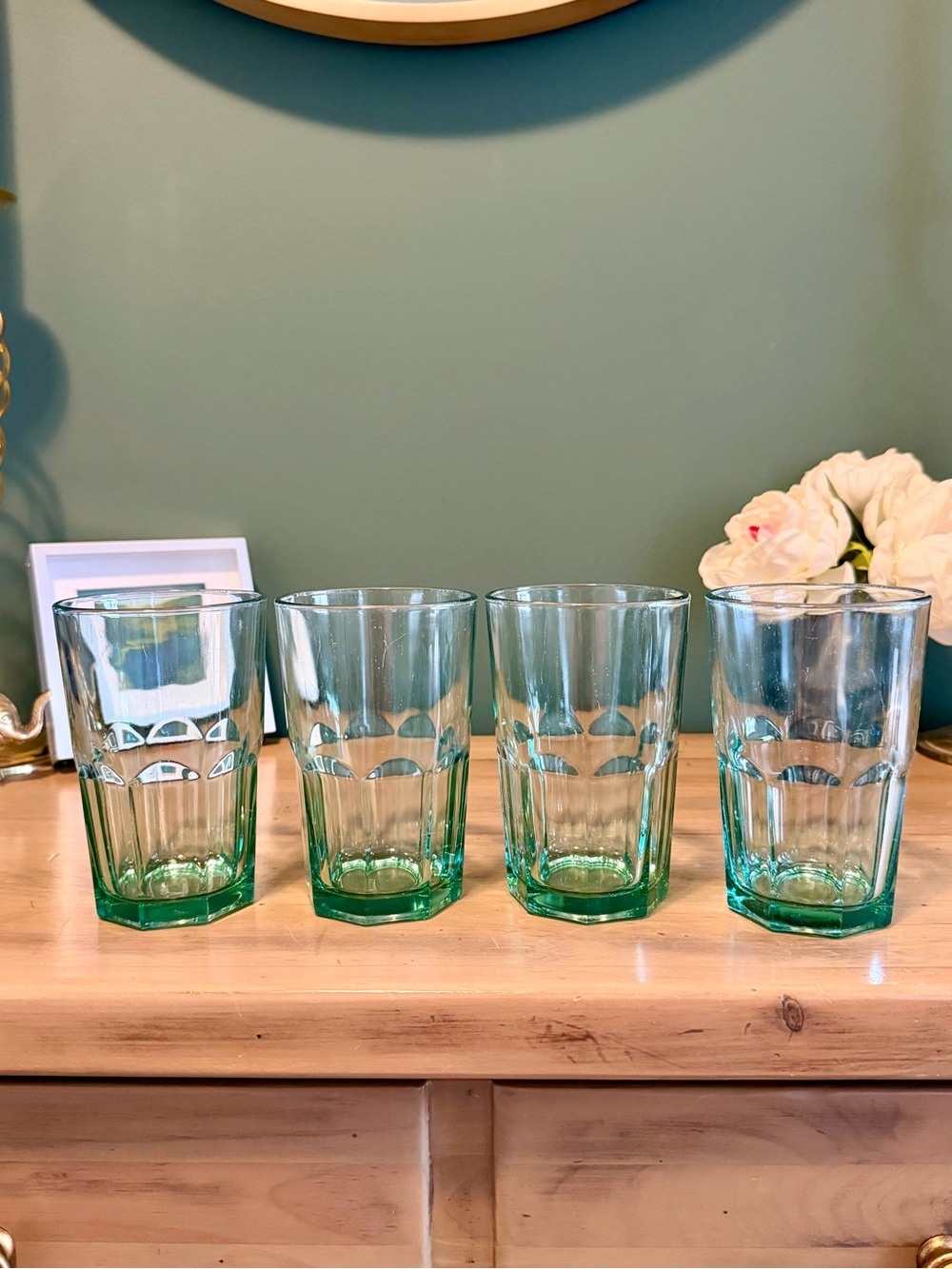 Set of 4 Libbey Crisa Gibraltar Green Tumblers Glasses Highball Set Vtg